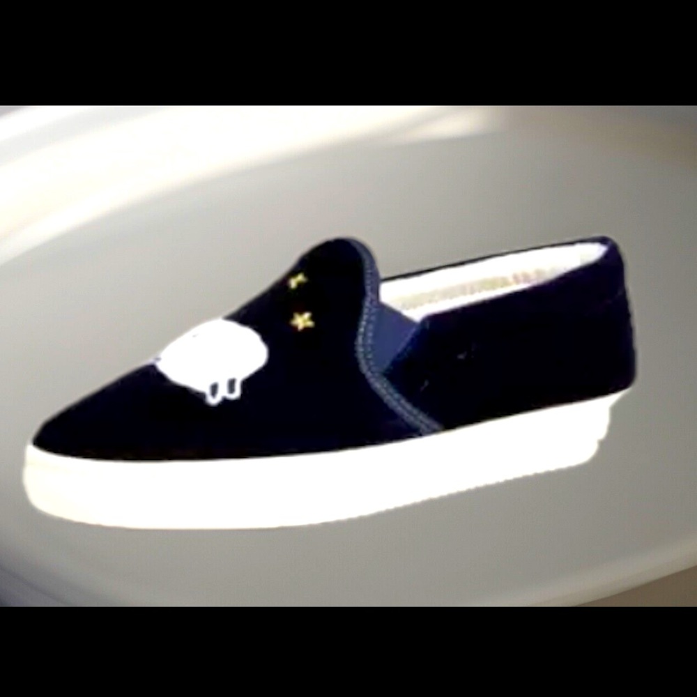 Soludos Midnight Navy Blue Velvet Sheep Stars Slip - On Sneakers Women’s Sz 9.5